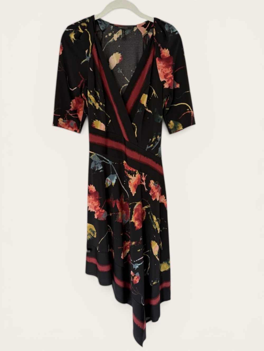 BCBG MaxAzria asymmetrical faux wrap floral jersey dress Maximalist size small - Picture 2 of 5
